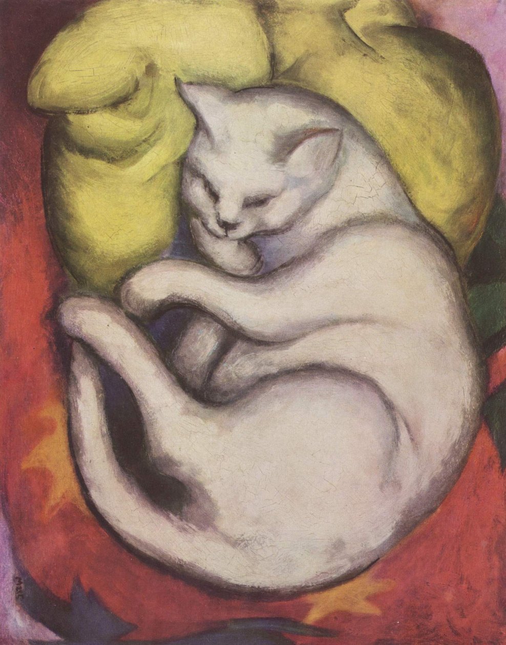 Kater auf gelbem Kissen von Franz Marc