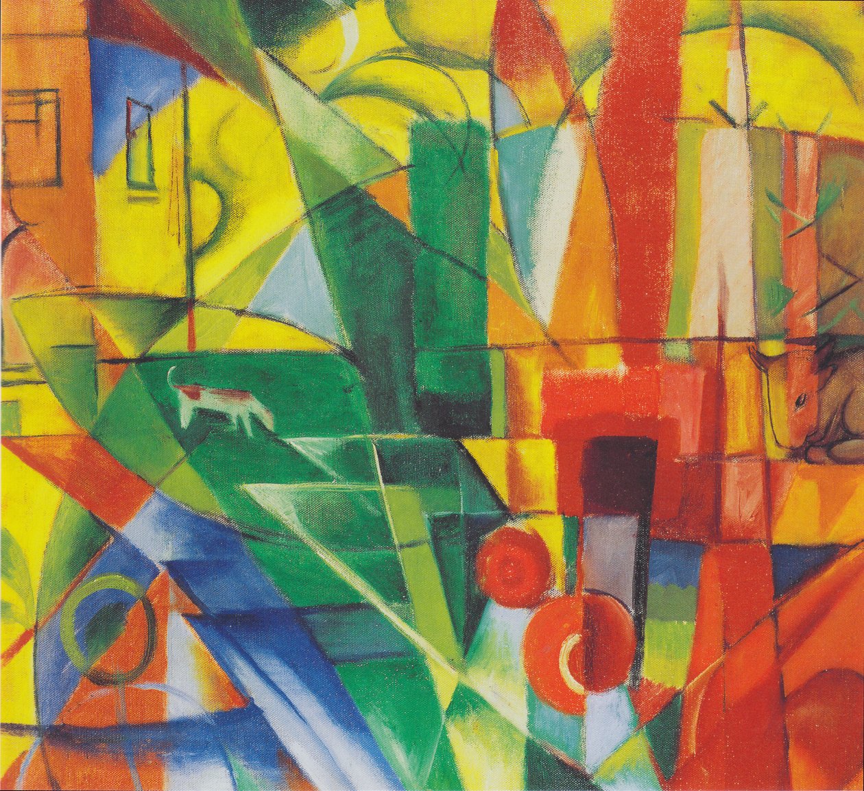 Landschaft mit Haus, Hund und Rind von Franz Marc