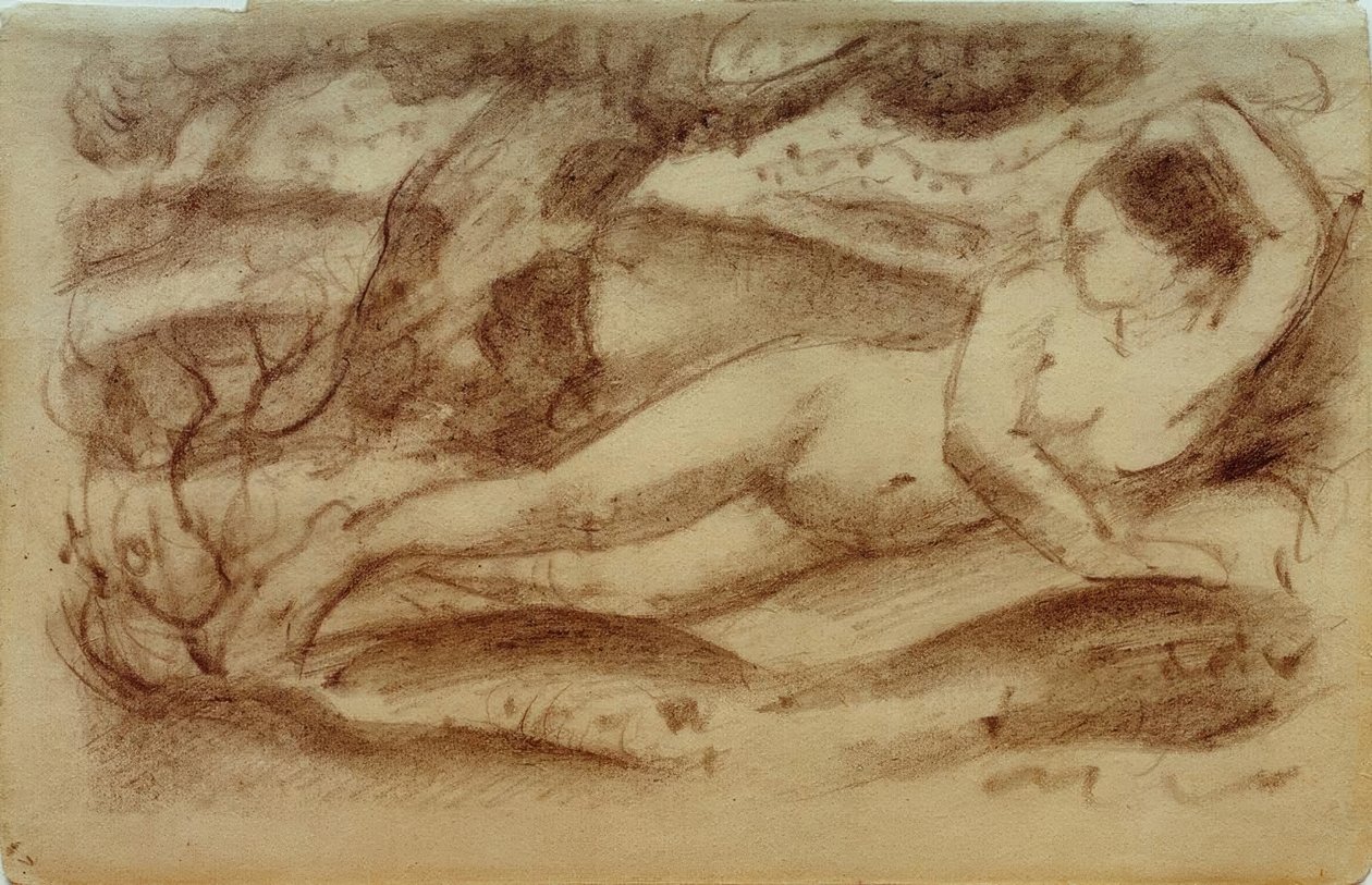 Liegender weiblicher Akt in Landschaft von Franz Marc