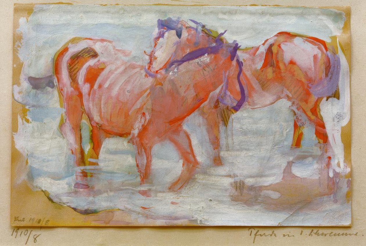 Pferde in der Schwemme von Franz Marc