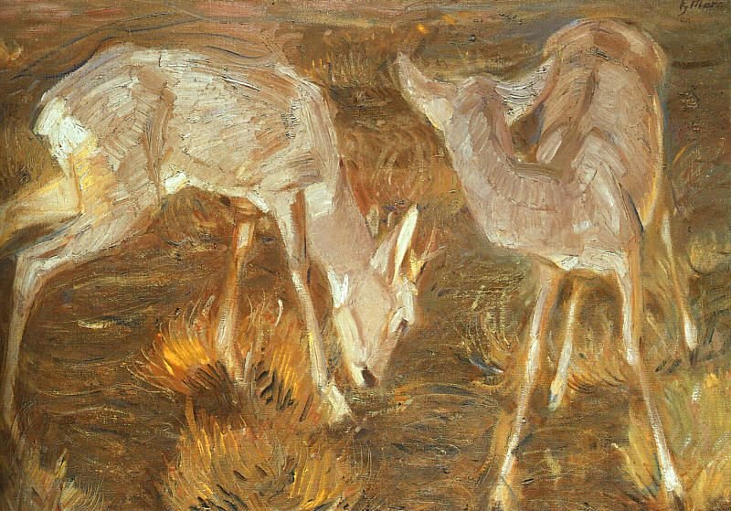 Rehe in der Dämmerung von Franz Marc