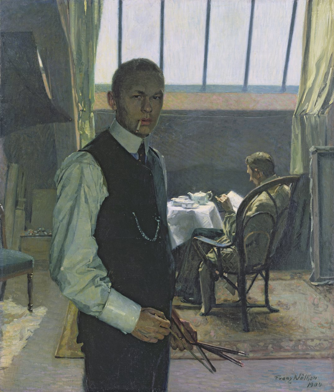 Selbstporträt im Studio, 1904 von Franz Nolken
