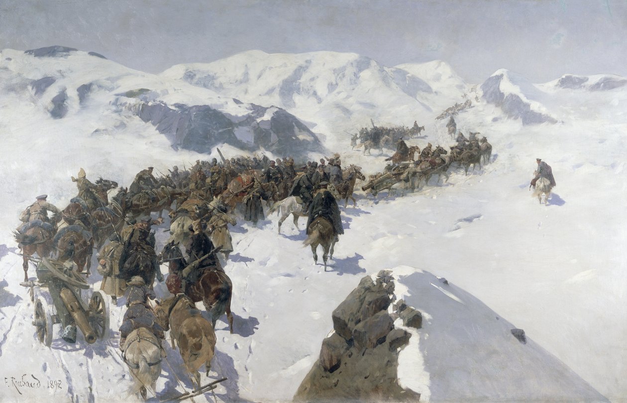 Graf Argutinsky überquert das Kaukasusgebirge, 1892 von Franz Roubaud