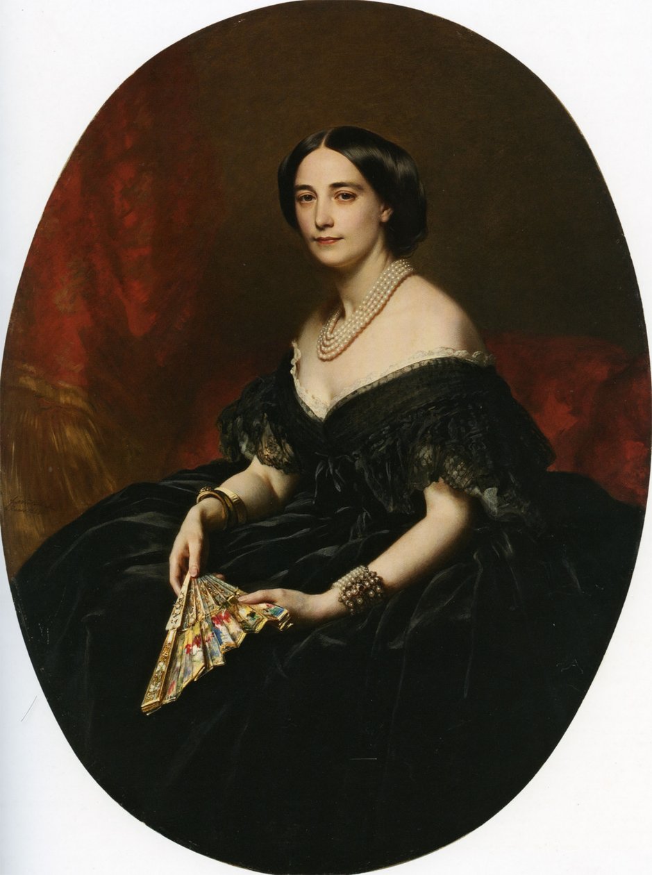 Porträt einer Dame mit einem Fächer von Franz Xaver Winterhalter