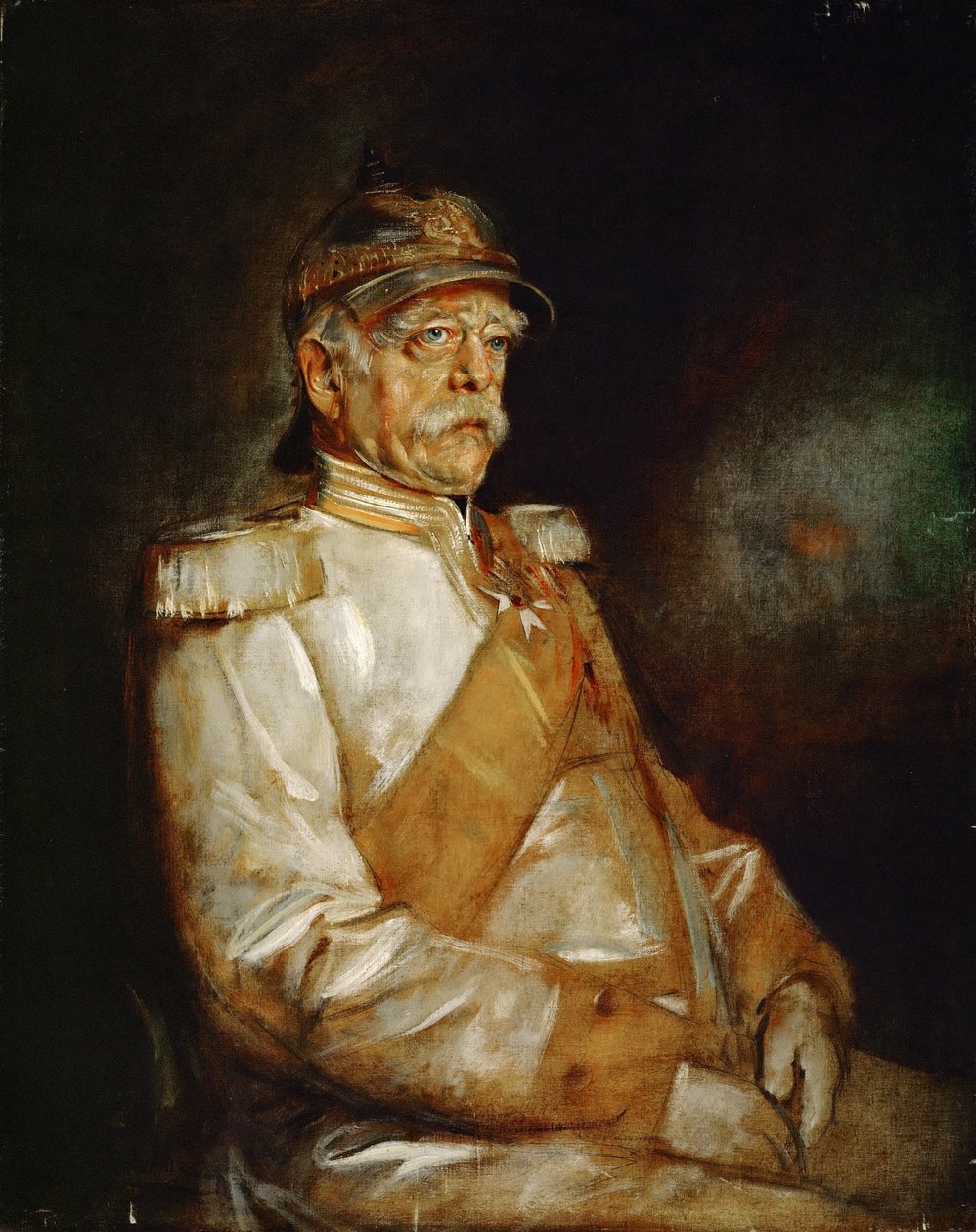 Kanzler Otto von Bismarck in Uniform mit preußischem Helm von Franz von Lenbach