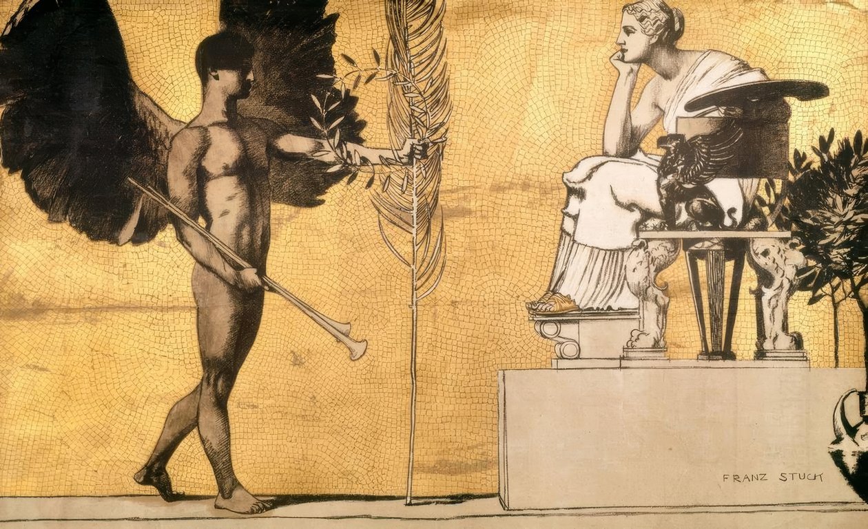 Allegorie der Malerei mit Genius des Ruhmes von Franz von Stuck