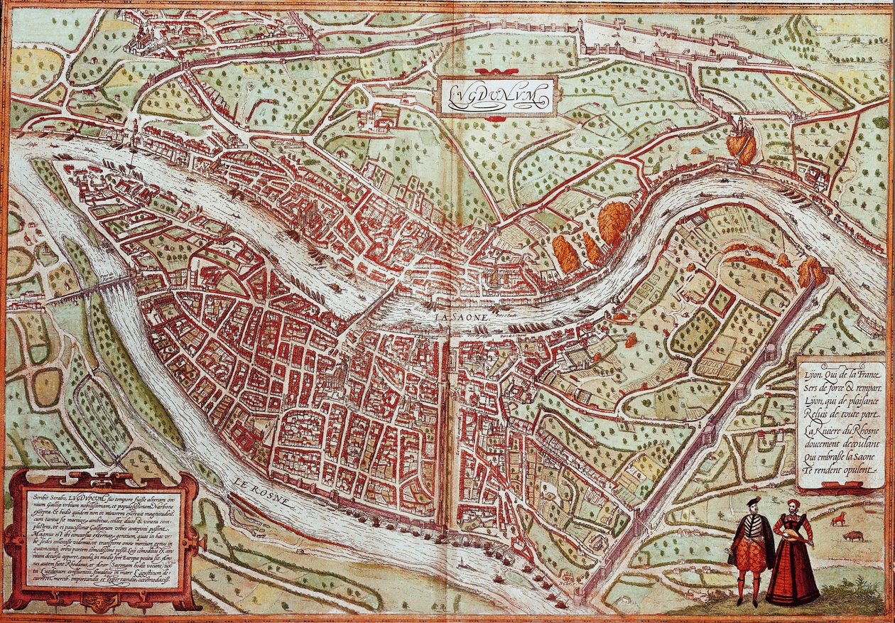 Karte von Lyon - Frankreich (Gravur) von Franz Hogenberg
