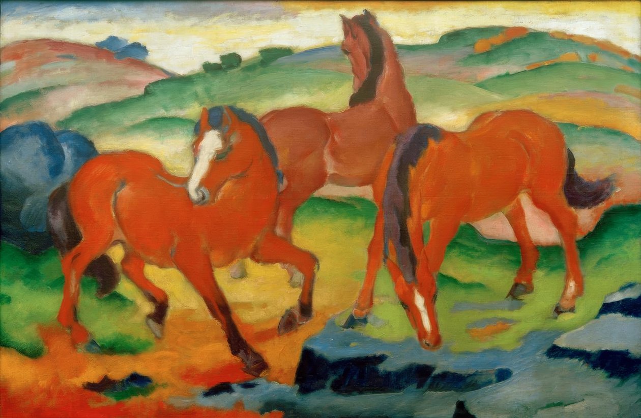 Die roten Pferde (Weidende Pferde IV) von Franz Marc
