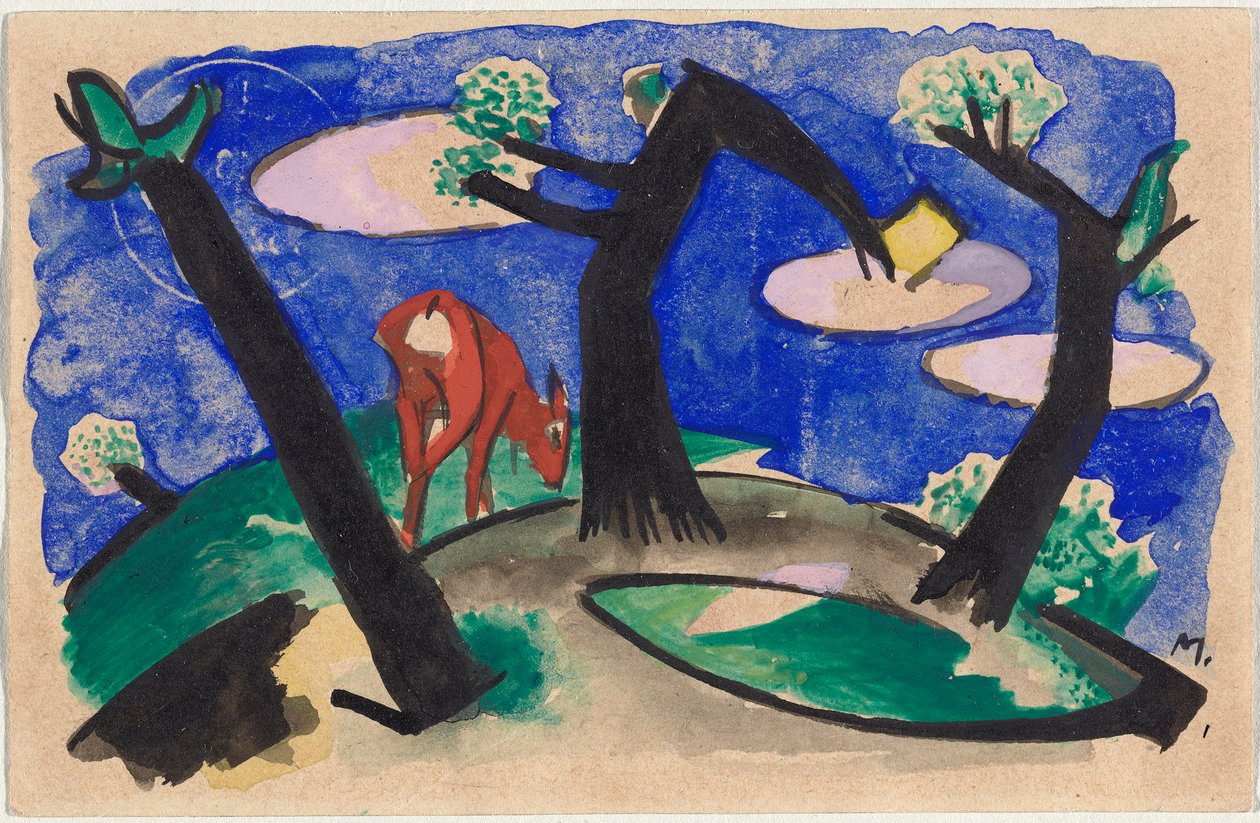 Landschaft mit rotem Tier von Franz Marc