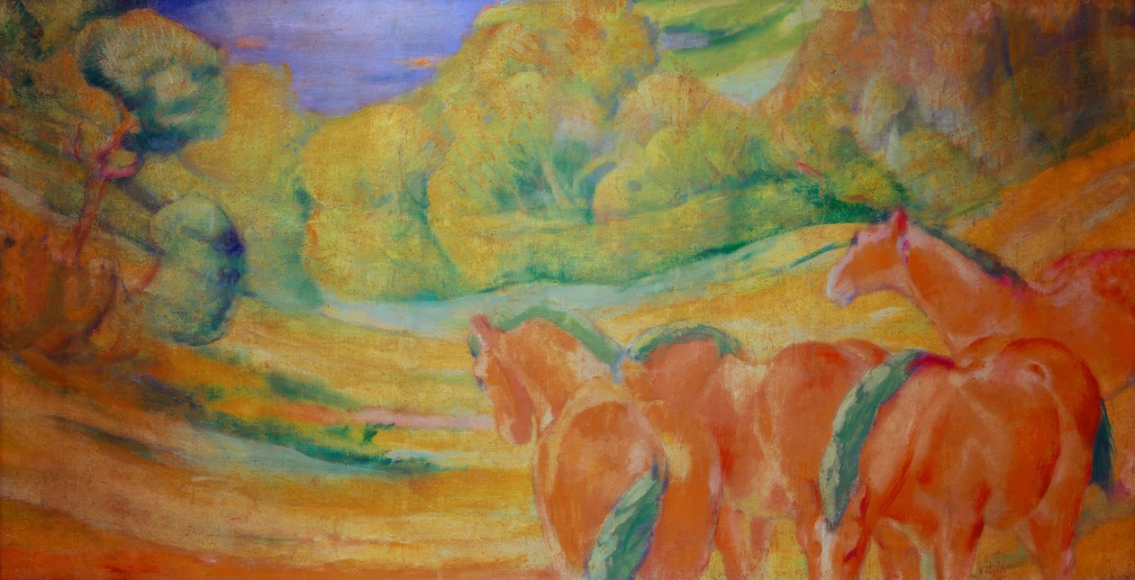 Große Landschaft I (Landschaft mit roten Pferden) von Franz Marc
