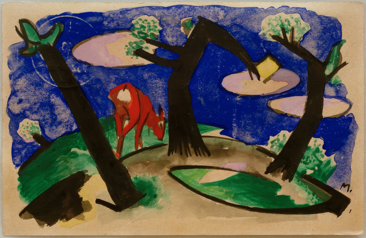 Landschaft mit rotem Tier von Franz Marc