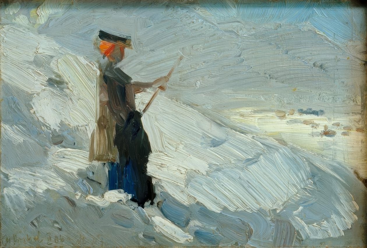 Stehende Frau in Winterlandschaft von Franz Marc