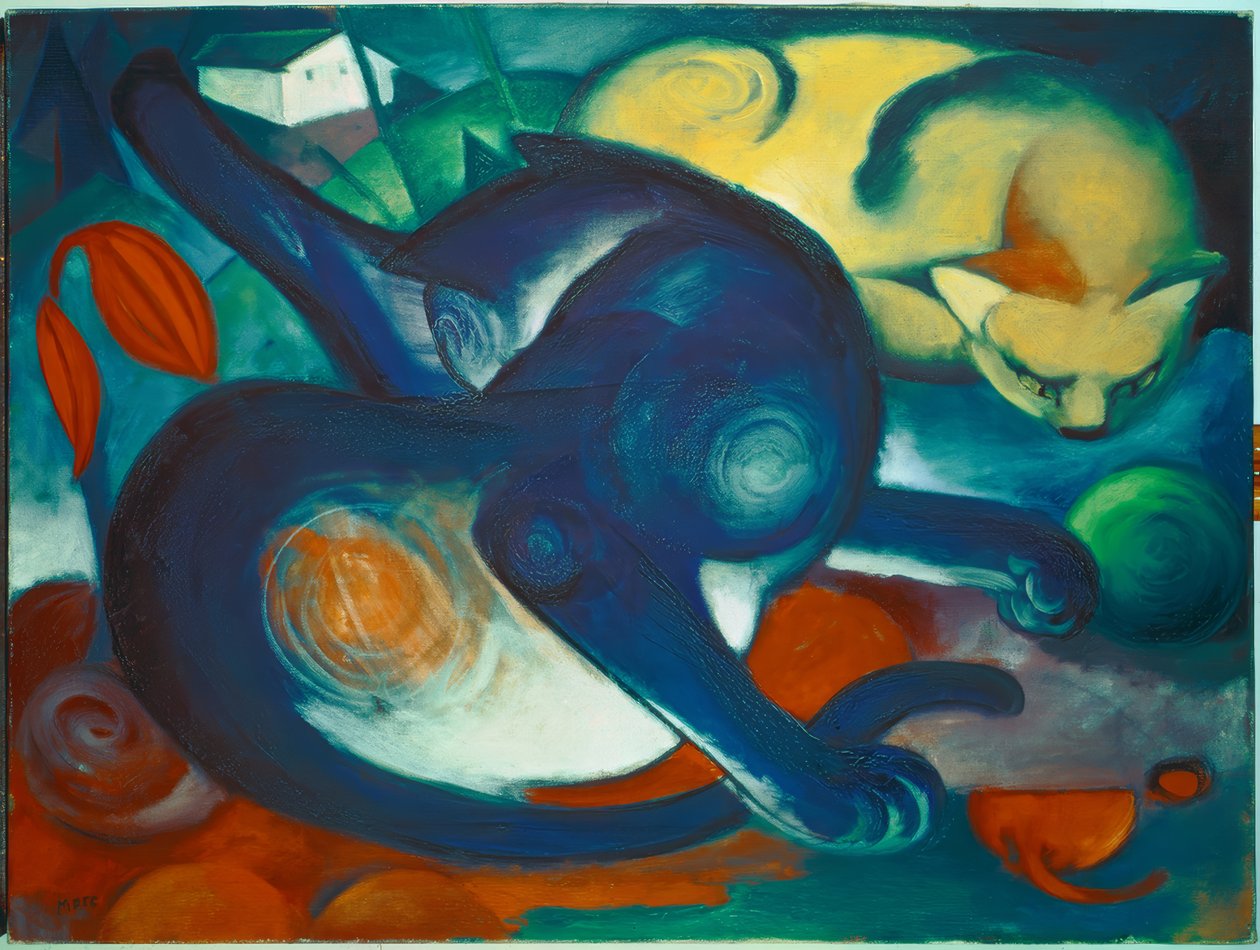 Zwei Katzen, blau und gelb von Franz Marc