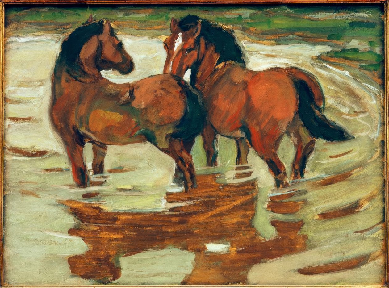Zwei Pferde in der Schwemme von Franz Marc