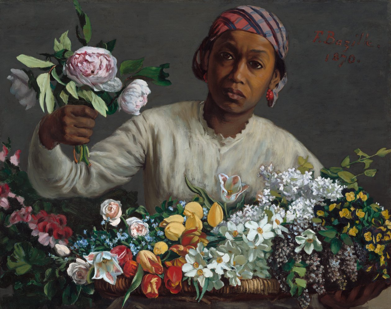 Junge Frau mit Pfingstrosen, 1870 von Frédéric Bazille