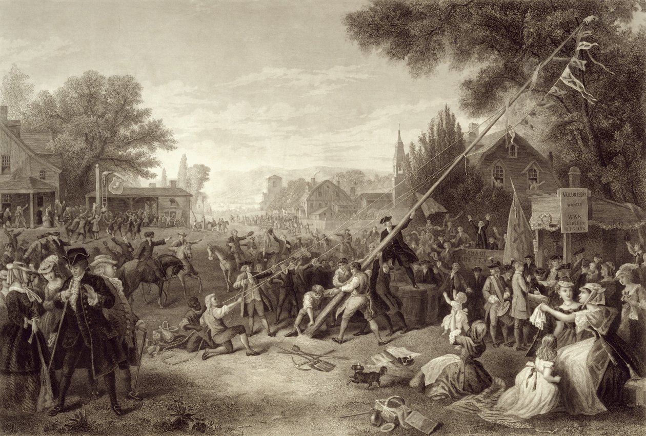 Aufrichten des Freiheitsmastes, 1776, graviert von John C. McRae, 1875 von Frederic A. Chapman