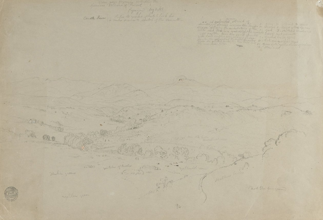 Studie. Landschaft mit Mount Puresé. Skizze. Landschaft. von Frederic Edwin Church