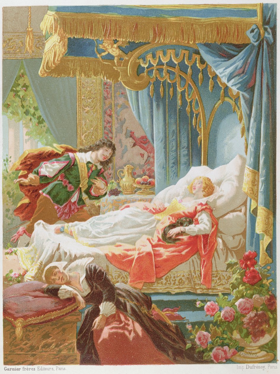 Dornröschen und Prinz Charming, Illustration aus einer Ausgabe der Märchen von Charles Perrault, graviert von Cruillon, späte 19. Jahrhundert von Frederic Theodore Lix