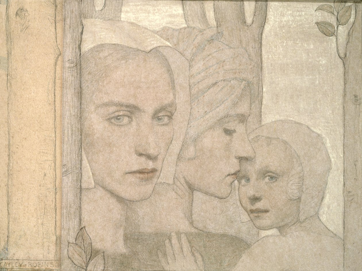 Die zwei Schwestern, 1908 (Bleistift und Kreide auf Papier) von Frederick Cayley Robinson