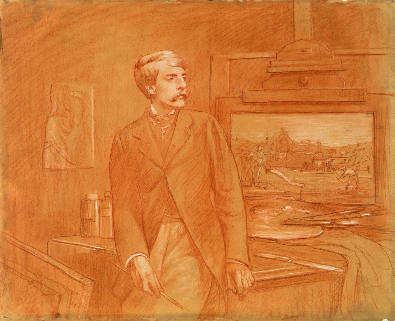 Selbstporträt (rote Kreide, mit Weiß auf Papier gehöht) von Frederick Walker