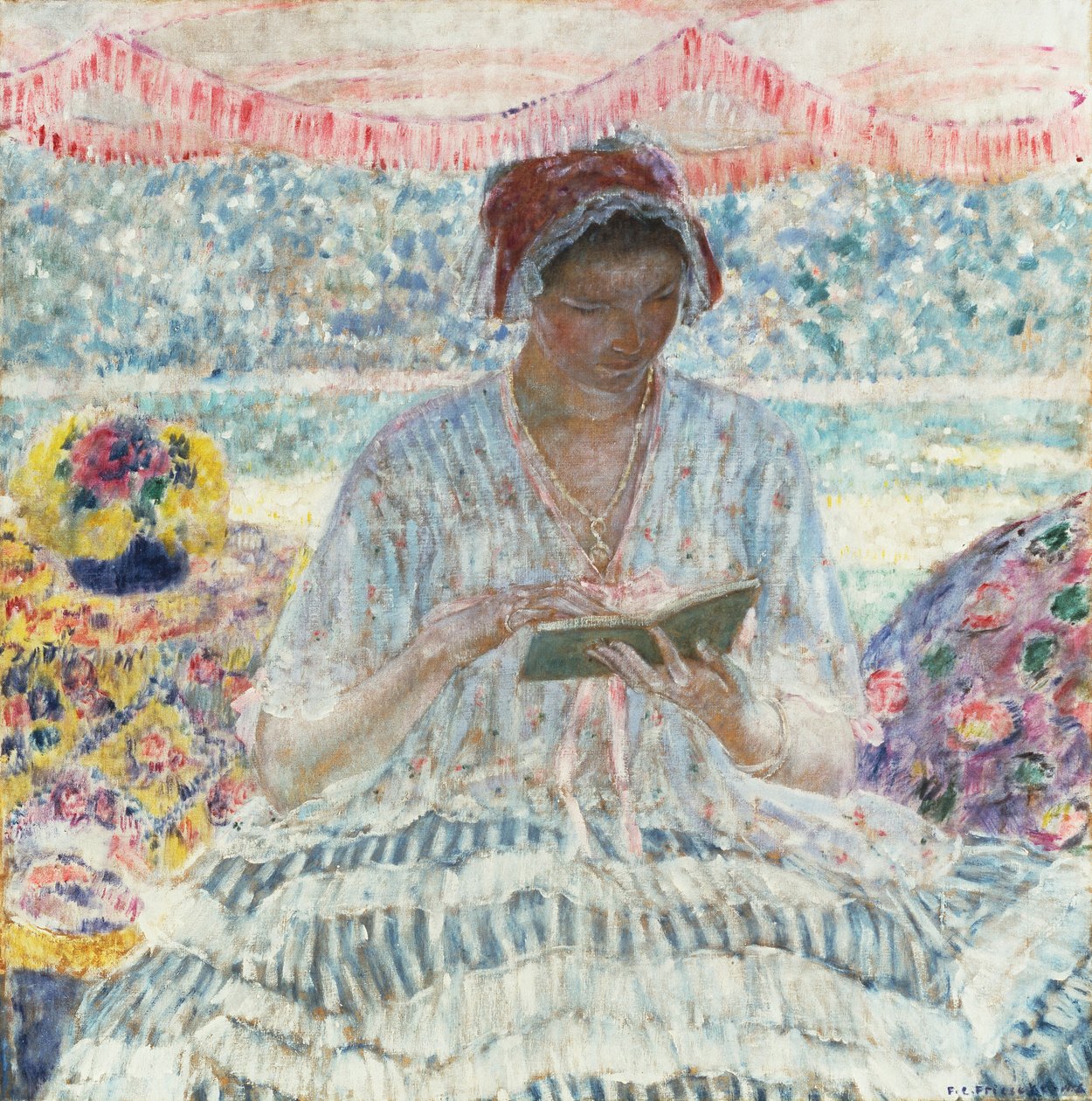 Sommerlektüre (unter der Markise) von Frederick Carl Frieseke