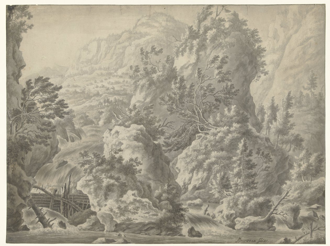Berglandschaft mit Wasserfall von Frederik de Moucheron