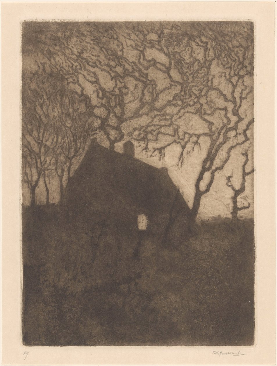 Haus bei Abend von Frederika Henriëtte Broeksmit (signed by artist)