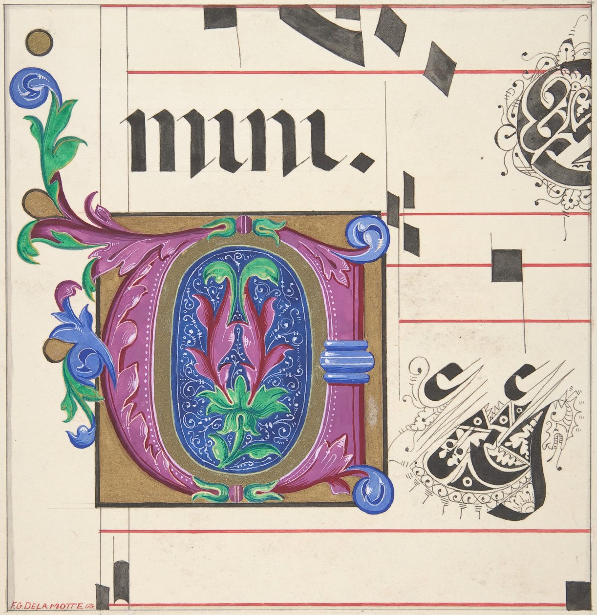 Illuminierte Initiale aus Hymnal, 1830-62 von Freeman Gage Delamotte