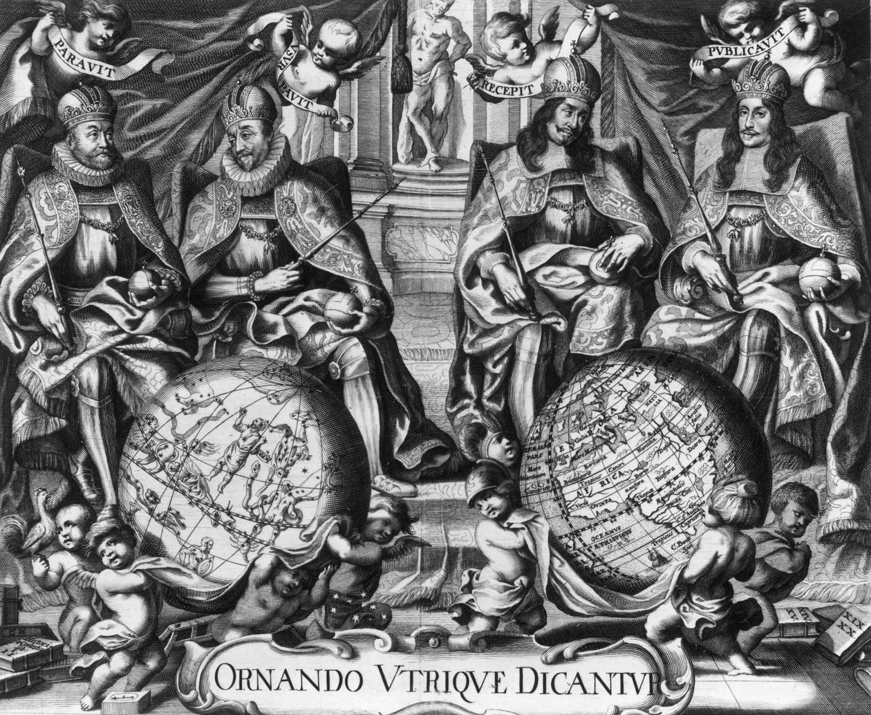 Allegorie mit Rudolf II. (1552-1612) Heiligem Römischen Kaiser und seinen Nachfolgern Matthias I. (1557-1619), Ferdinand II. (1578-1637) und Ferdinand III. (1608-1657) von French School