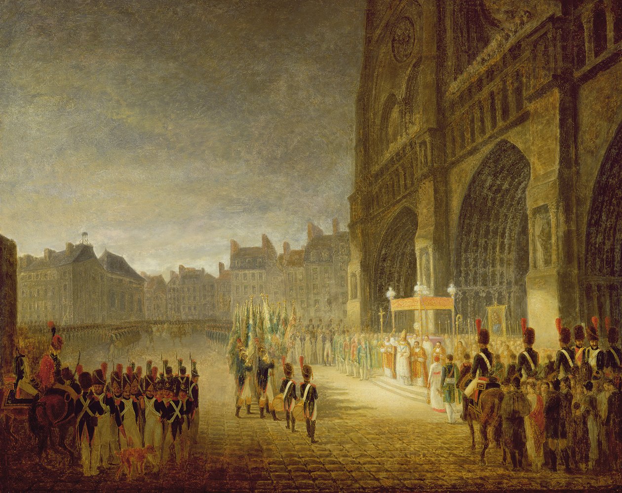 Segnung der Fahnen vor Notre-Dame im Jahr 1804 von French School