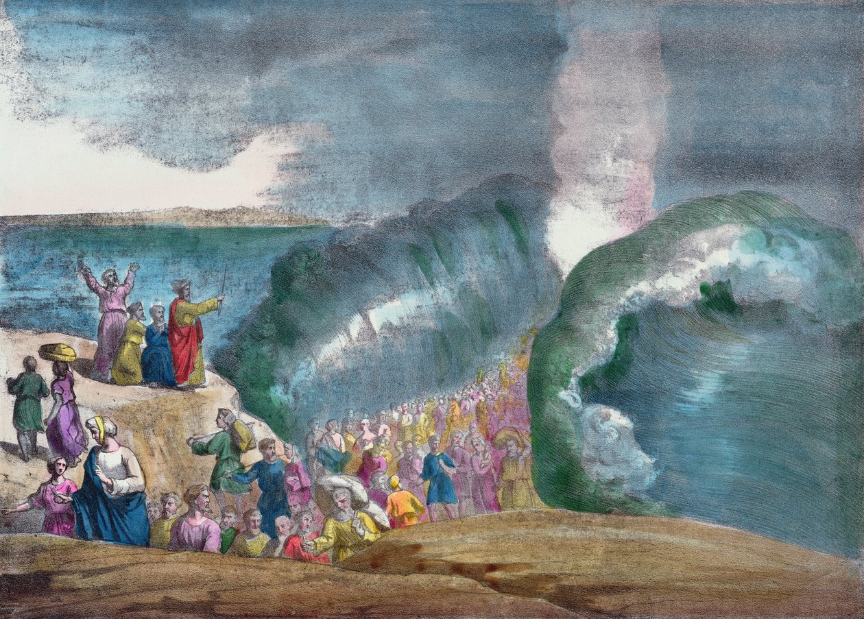 Moses überquert das Rote Meer (Farbstich) von French School