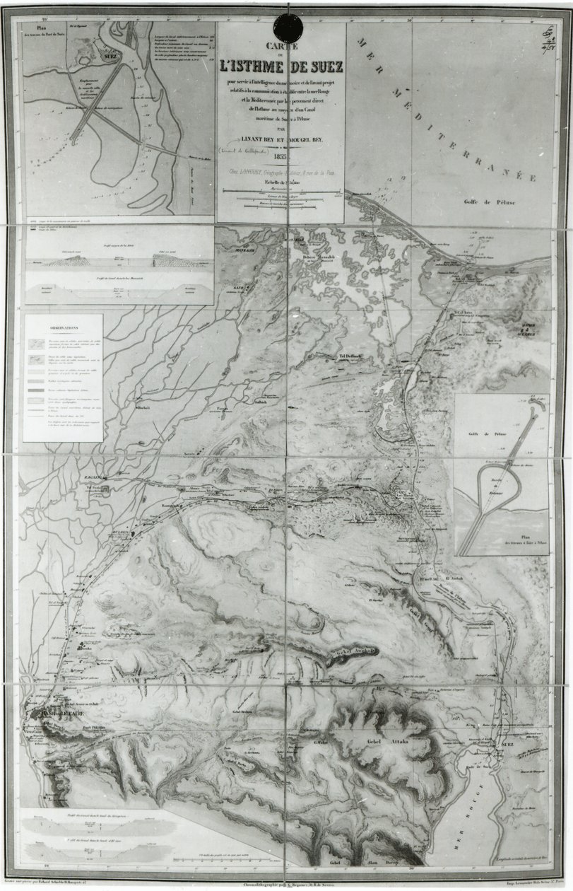 Vorbereitungskarte des Suezkanals, 1855 von French School