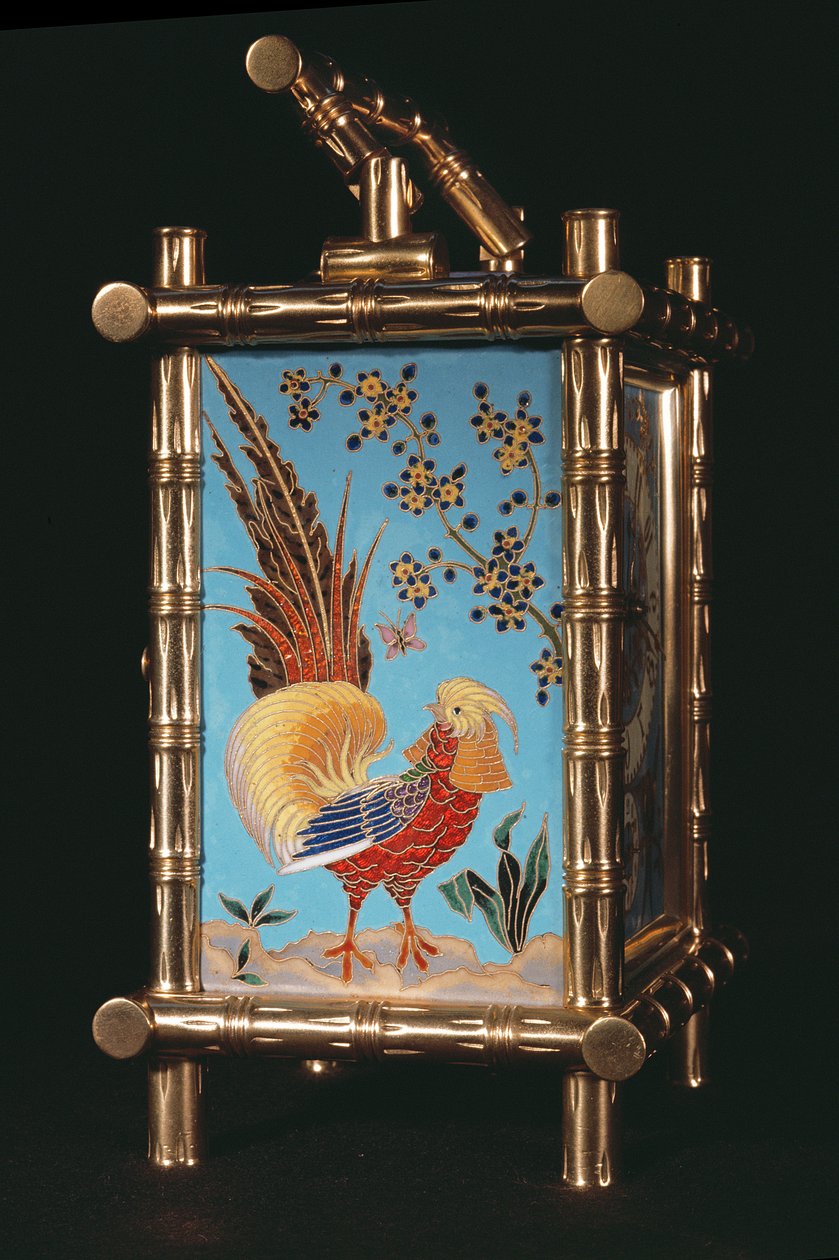 Seitenpaneel einer französischen Chinoiserie-Kutschenuhr (Emaille) von French School