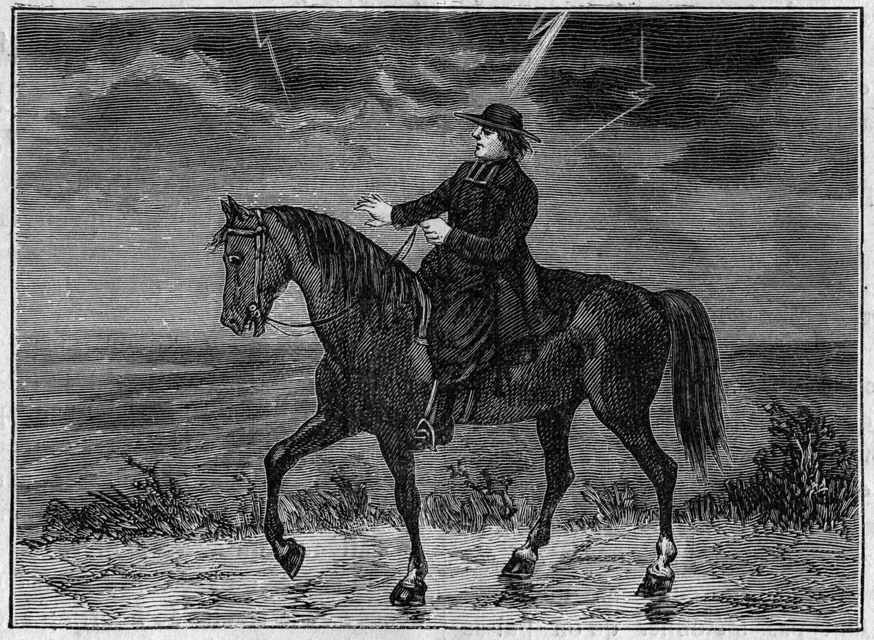 Ein Priester, der auf seinem Pferd explodiert von French School