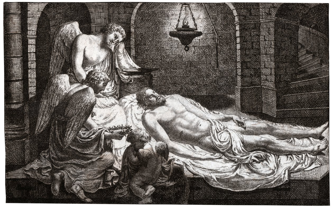 Engel um Jesus. (Gravur) von French School