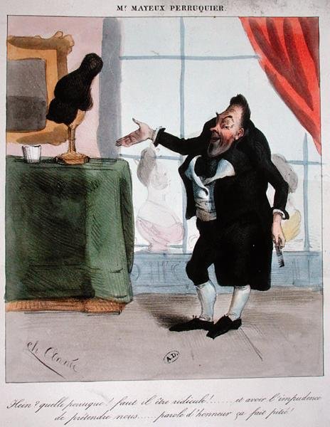 Monsieur Mayeux, der Perückenmacher, um 1840 von French School