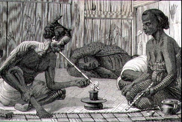 Opiumraucher in Borneo von French School