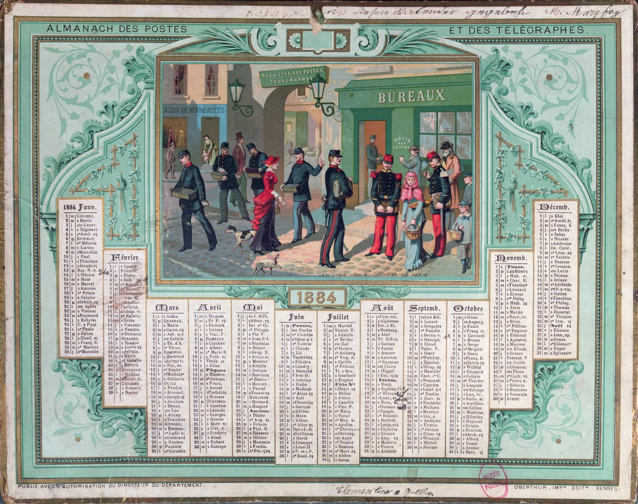 Postkalender von 1884 von French School