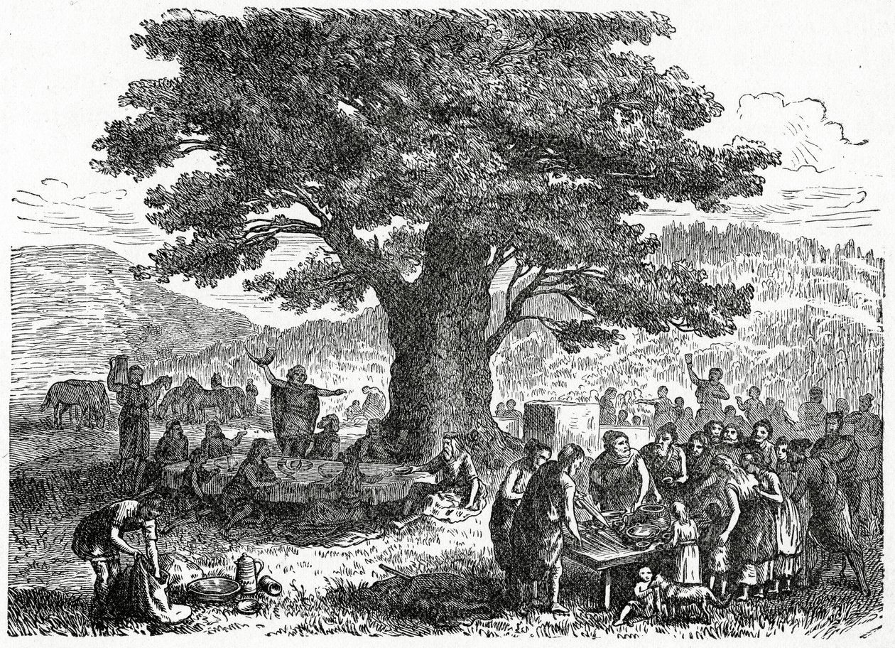 Teutonen genießen einen Feiertag, ca. 1882 (Holzstich) von French School