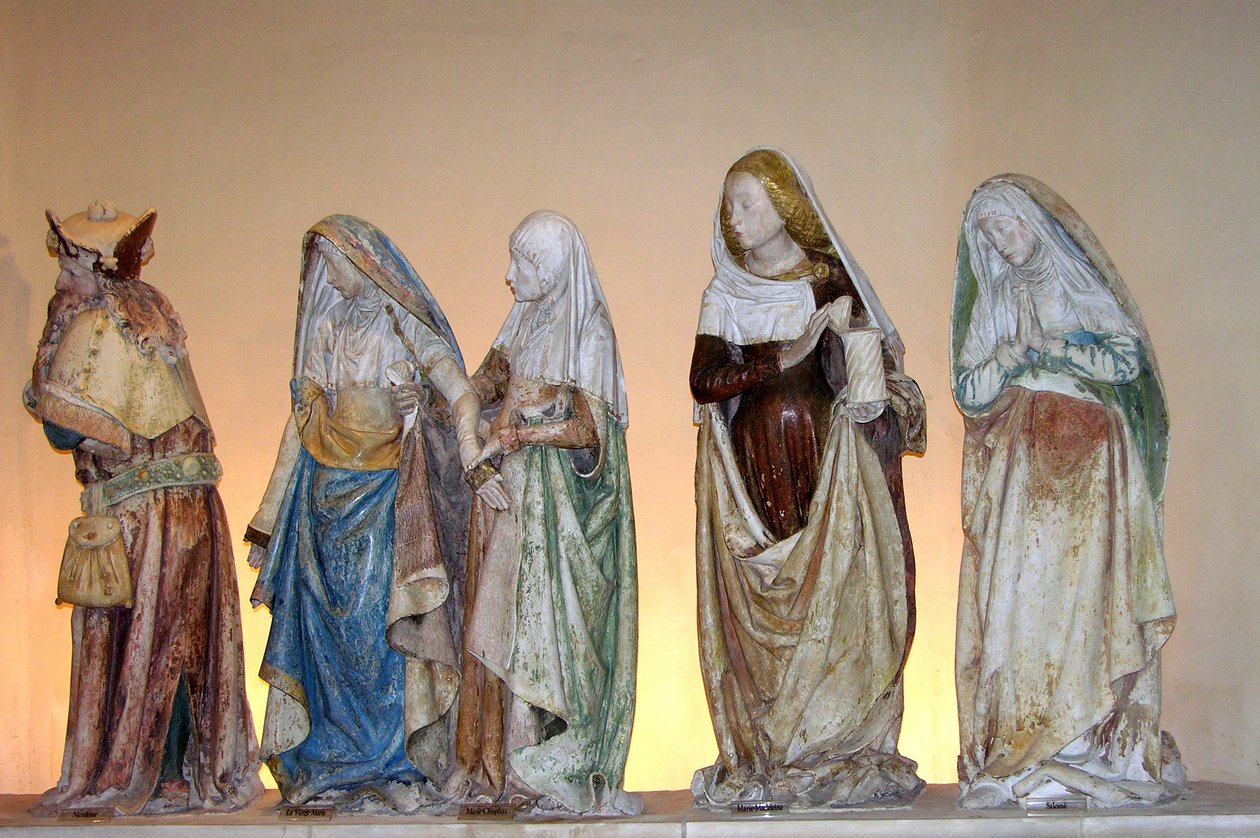 Die Grablegung, 1490 (bemalter Stein) (Detail) von French School