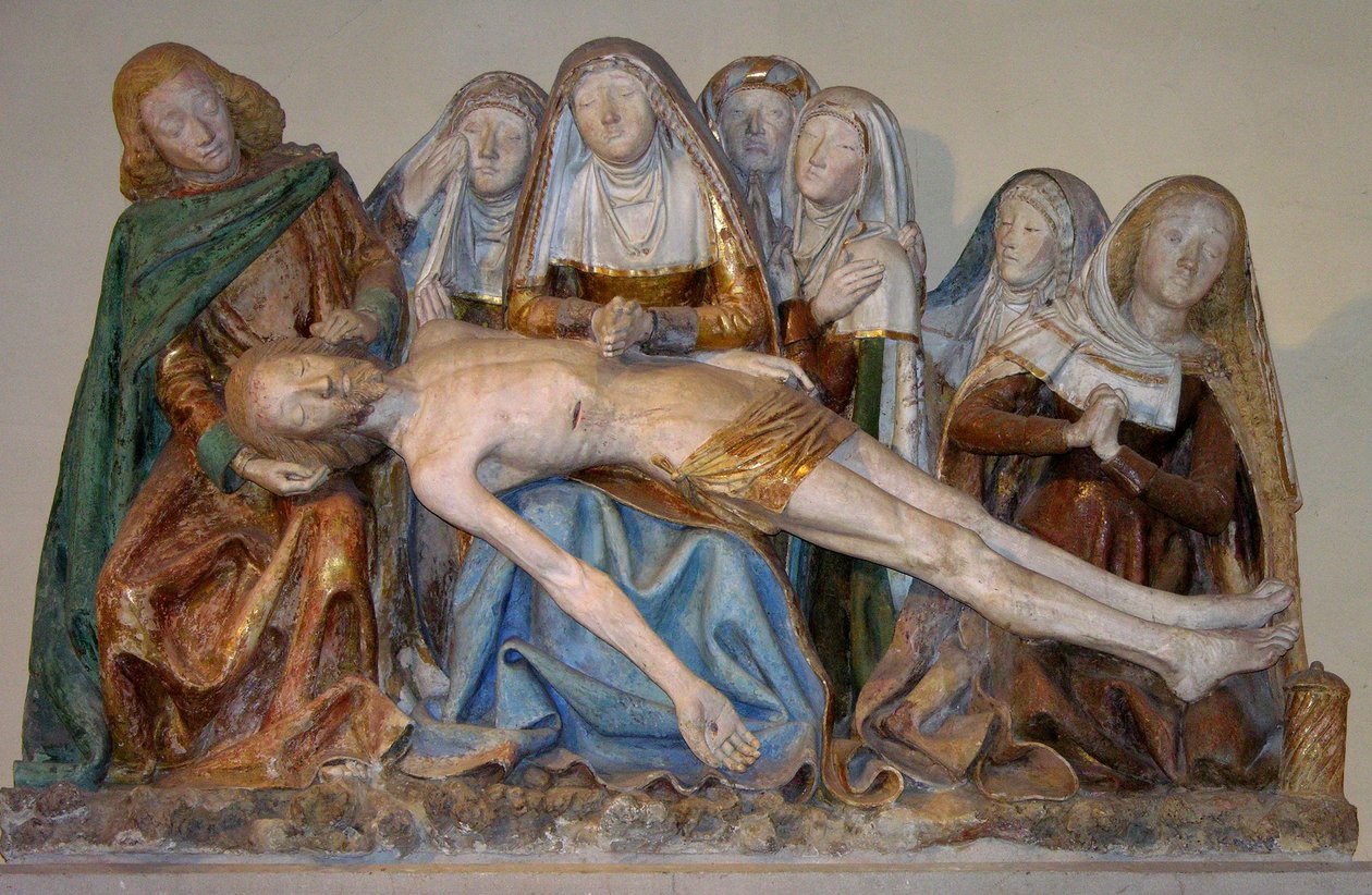 Die Grablegung, 1490 (bemalter Stein) (Detail) von French School