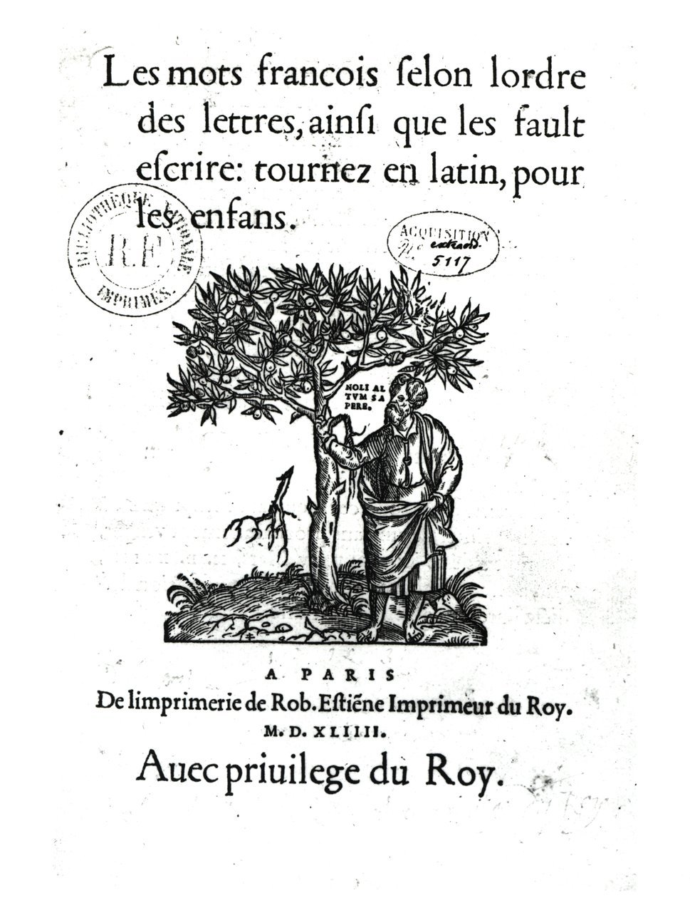 Titelseite des ersten Französisch-Lateinischen Wörterbuchs, 1544 von French School