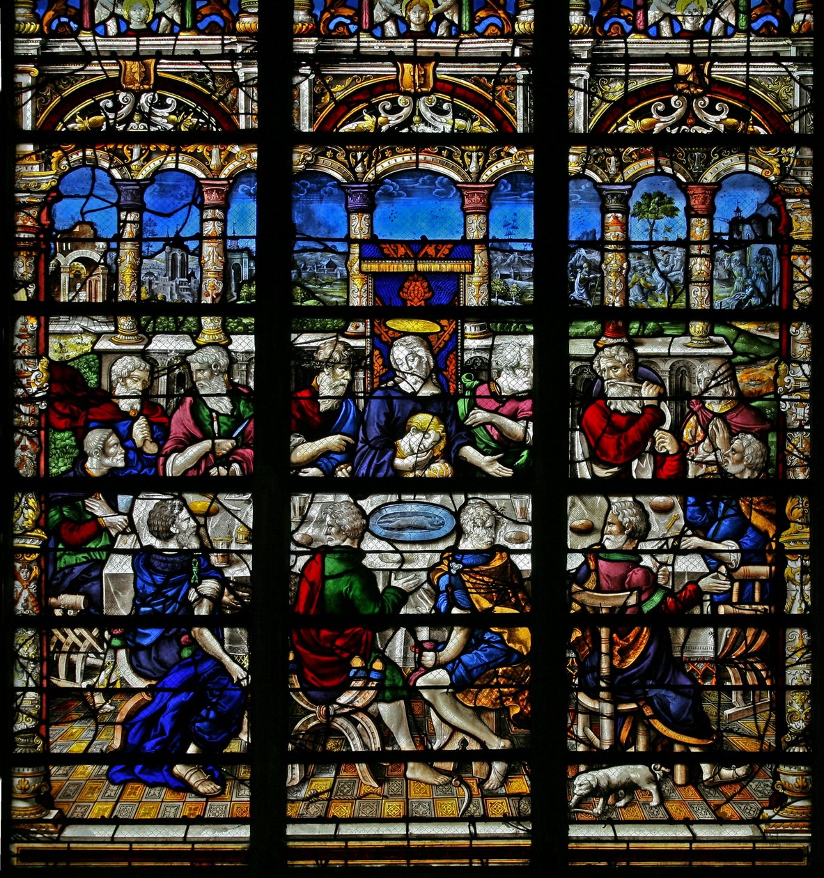 Fenster w22, das letzte Abendmahl darstellend von French School