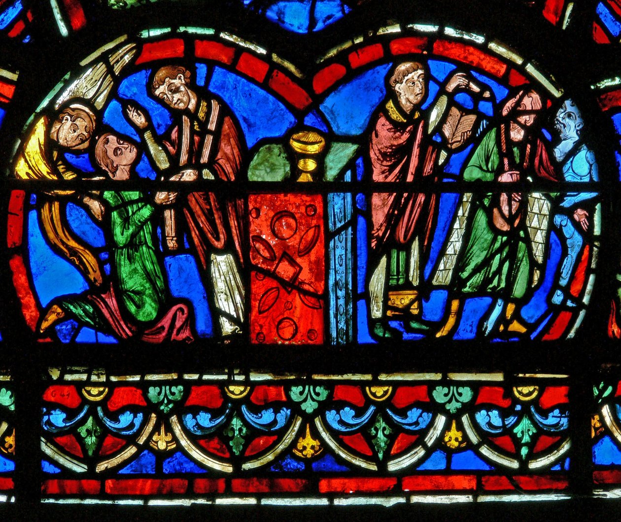 Fenster w4 mit einem Priester, der die Absolution erteilt von French School