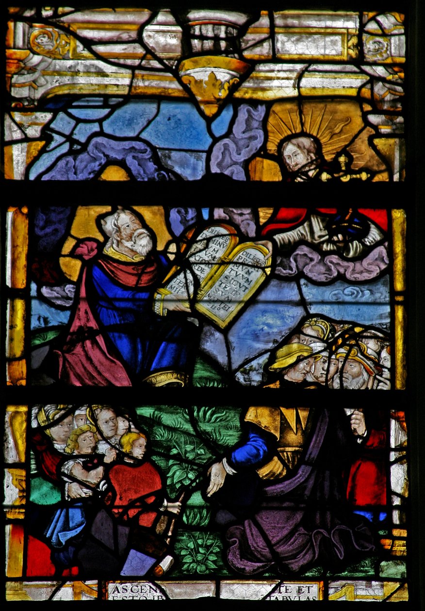 Fenster w5, Darstellung von Moses auf dem Berg Sinai von French School