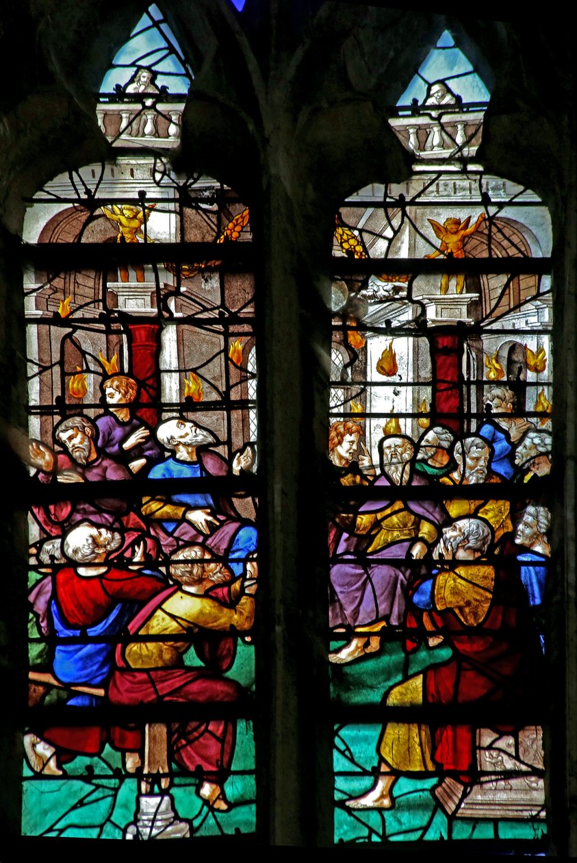 Fenster w6 mit Darstellung von Pfingsten von French School