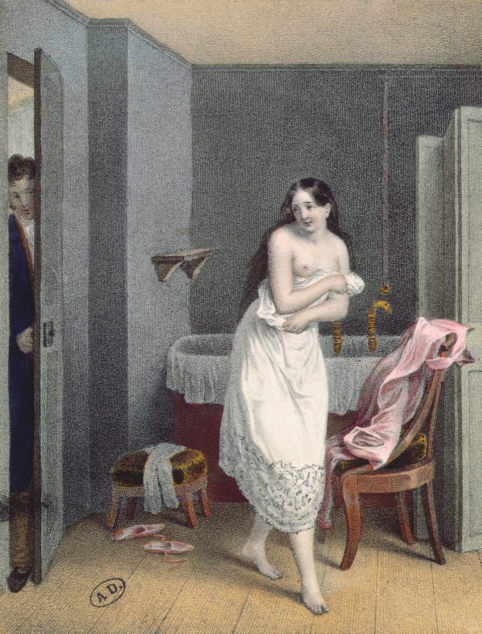 Frau steigt aus ihrem Bad, ca. 1825 von French School