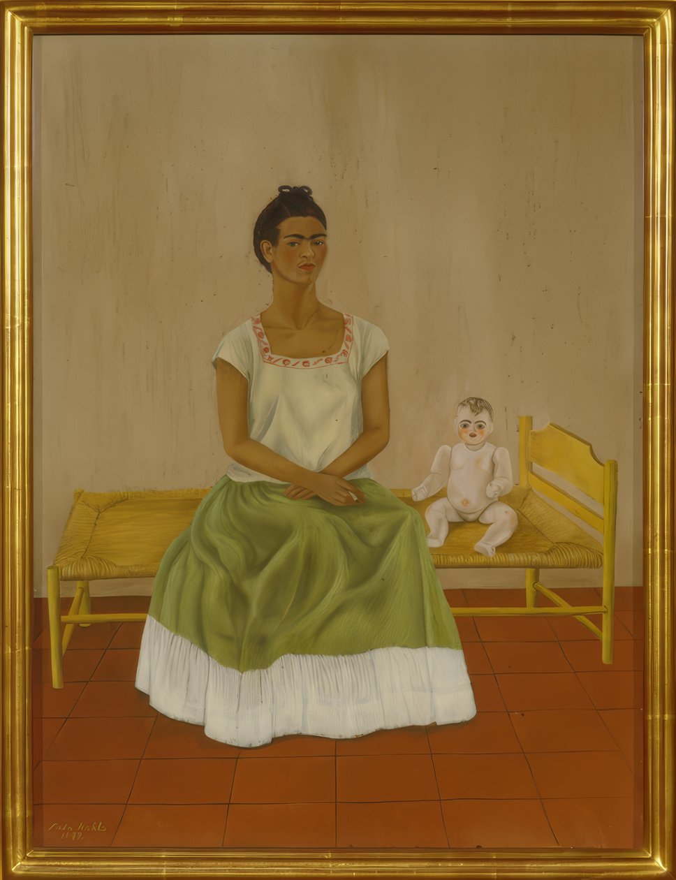 Selbstporträt mit Bett von Frida Kahlo