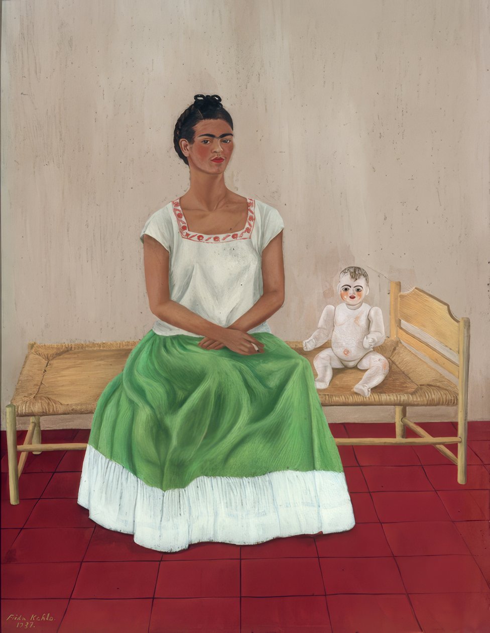 Selbstporträt mit Bett von Frida Kahlo