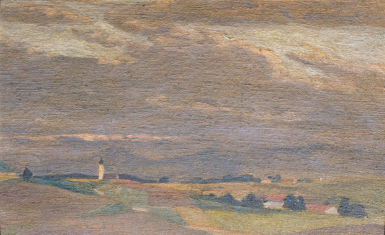 Abendlandschaft mit Kirchturm von Friedrich Hasslwander